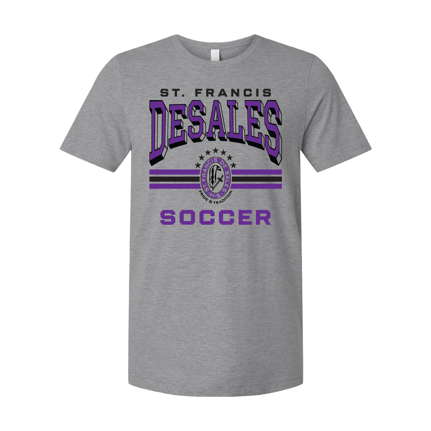 DeSales Soccer 3 Stripes Tee - Grey