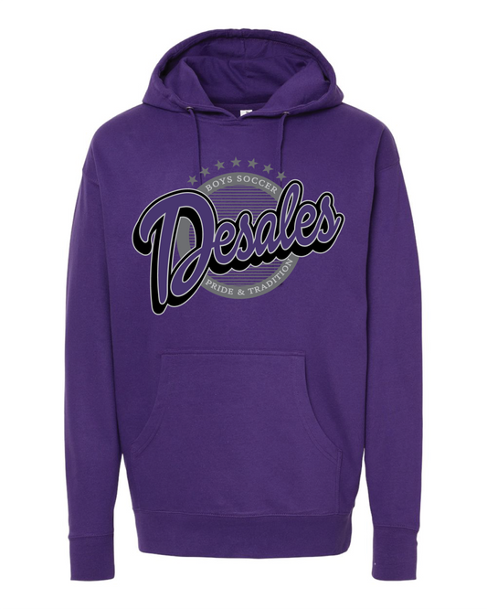DeSales Soccer Cursive Hoodie - Purple